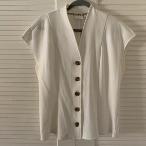 Anthropologie White Short Sleeve Cardigan Blouse